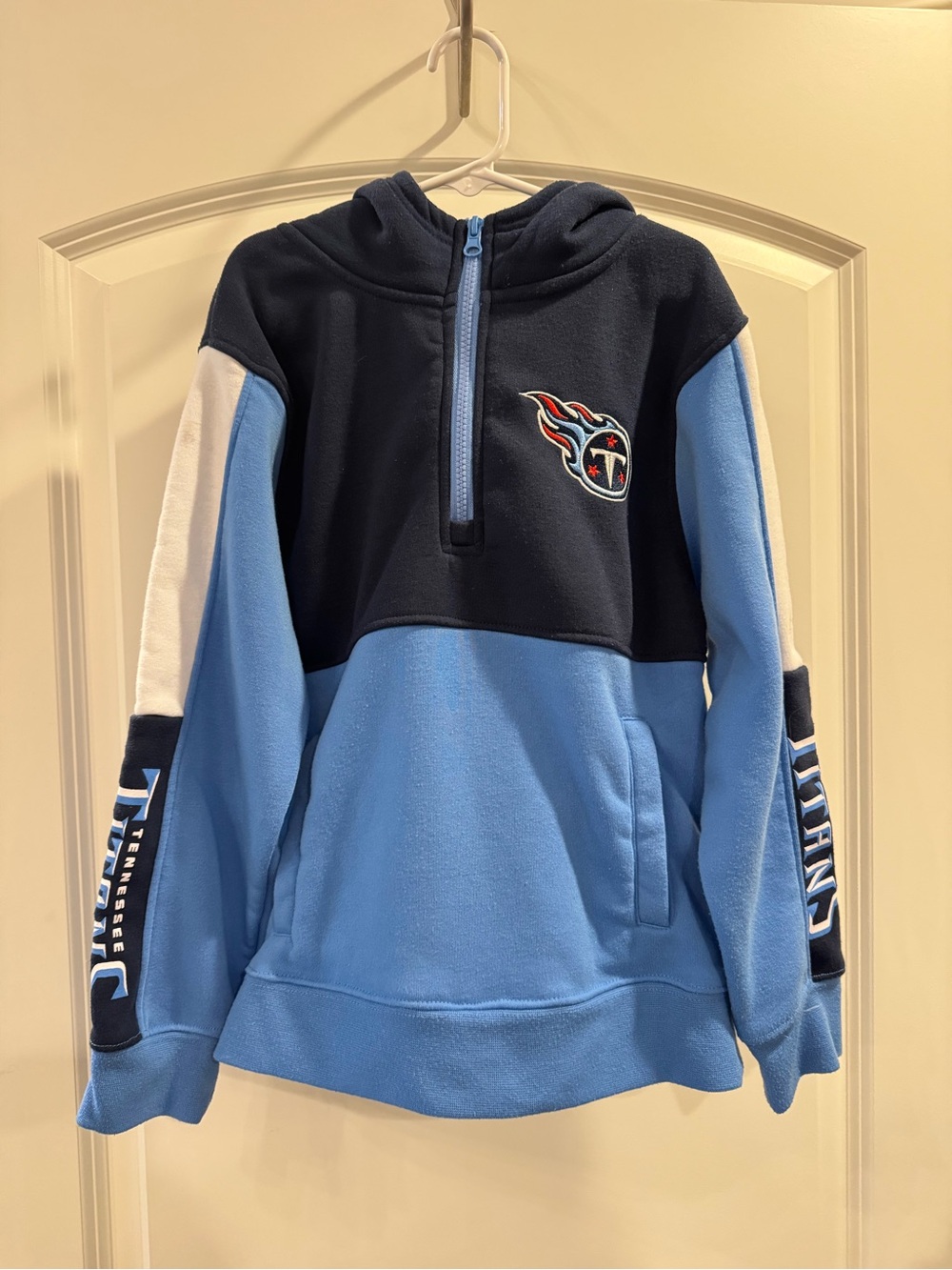 NFL Tennessee Titans Kids Colorblock Quarter Zip Hooded Pullover - size 8